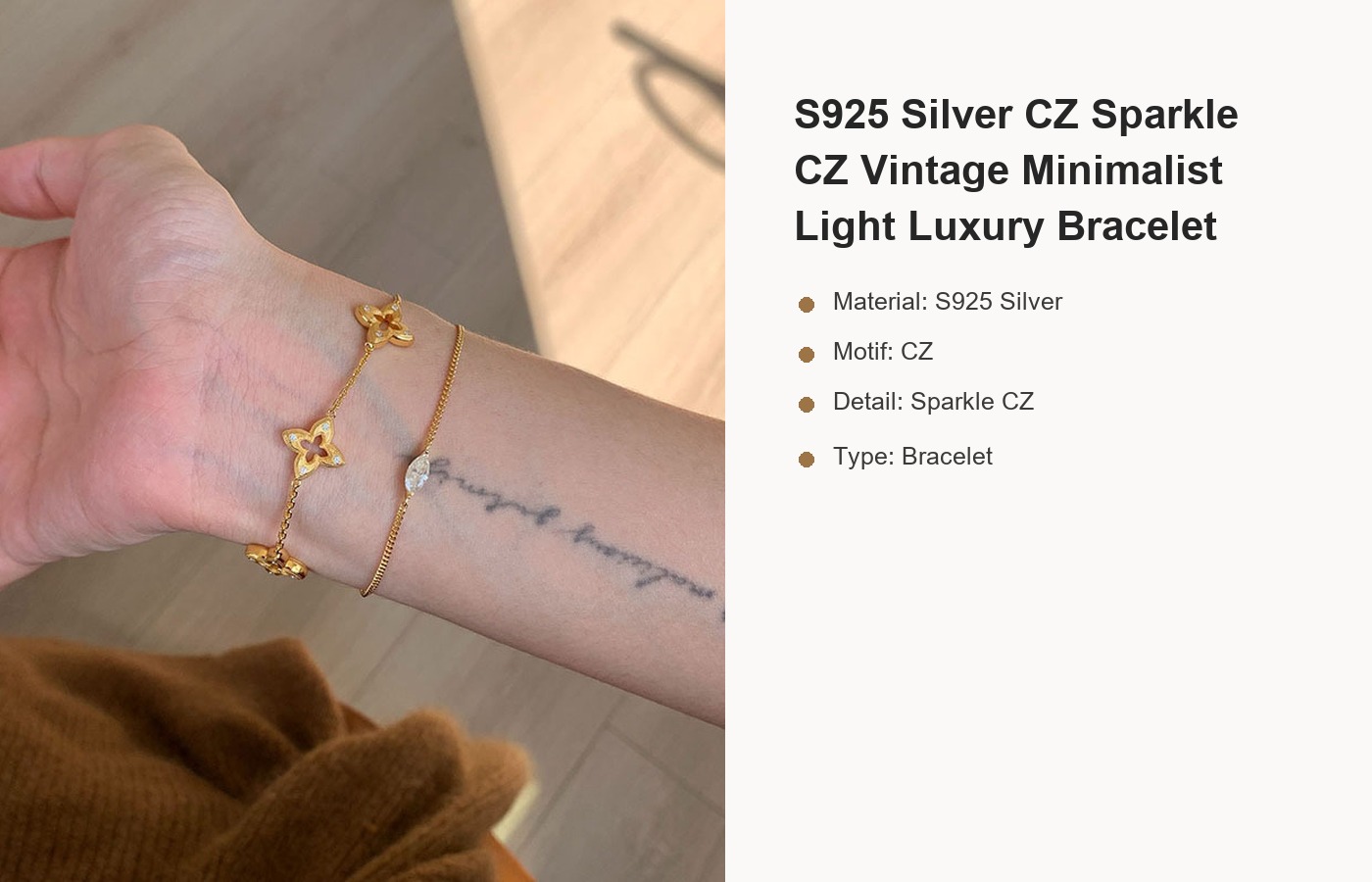 S925 Silver CZ Sparkle CZ Vintage Minimalist Light Luxury Bracelet detail image