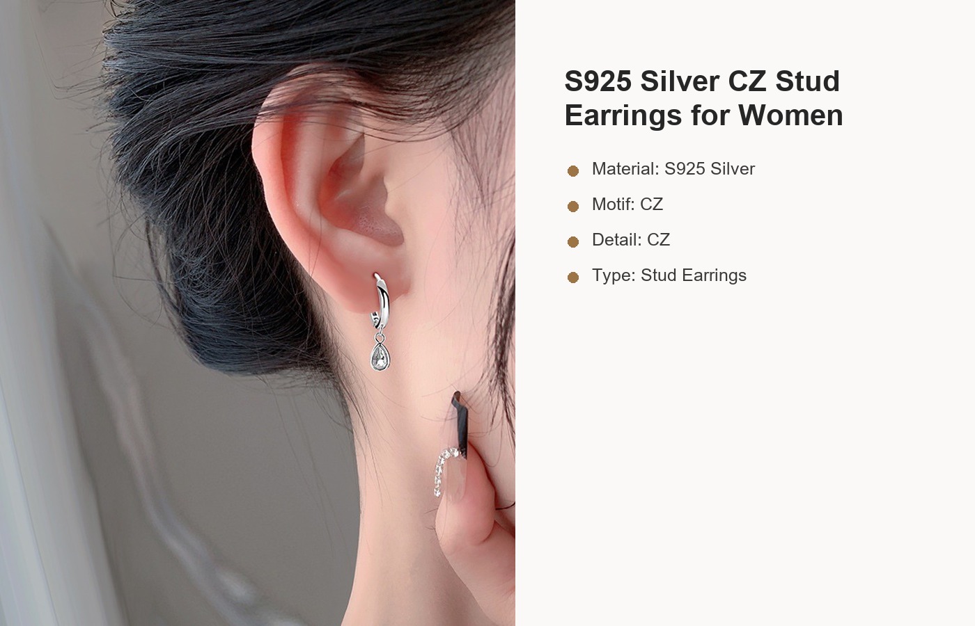 S925 Silver CZ Stud Earrings for Women detail image