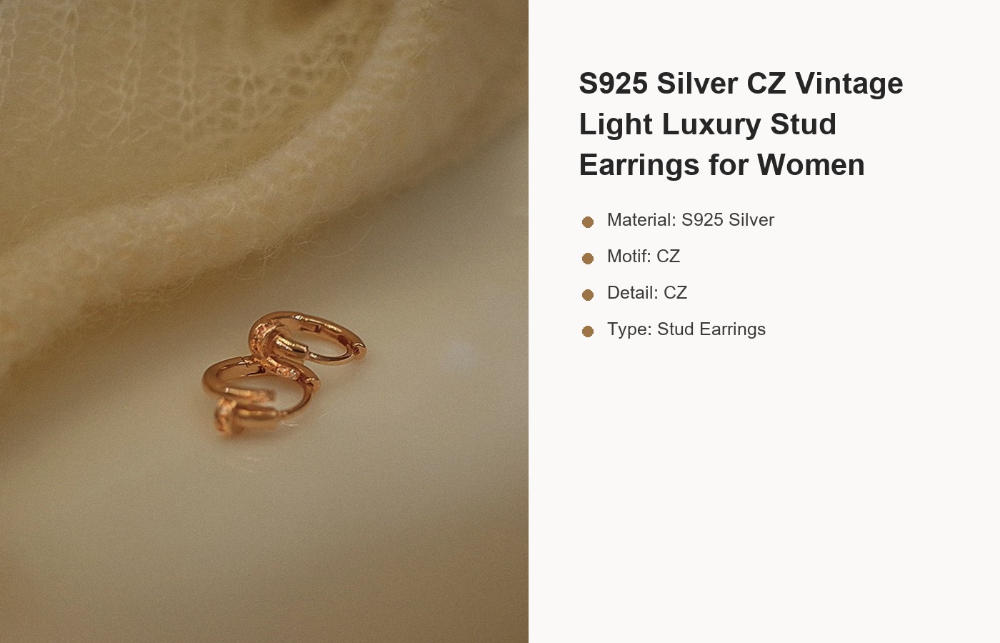 S925 Silver CZ Vintage Light Luxury Stud Earrings for Women detail image