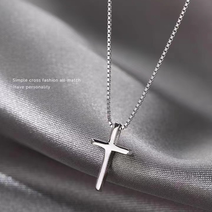S925 Silver Cross Minimalist Collarbone Chain Box Chain Necklace for Women product image 1