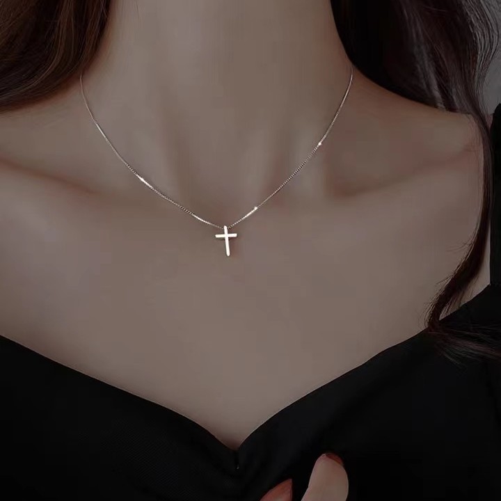 S925 Silver Cross Minimalist Collarbone Chain Box Chain Necklace for Women product image 2