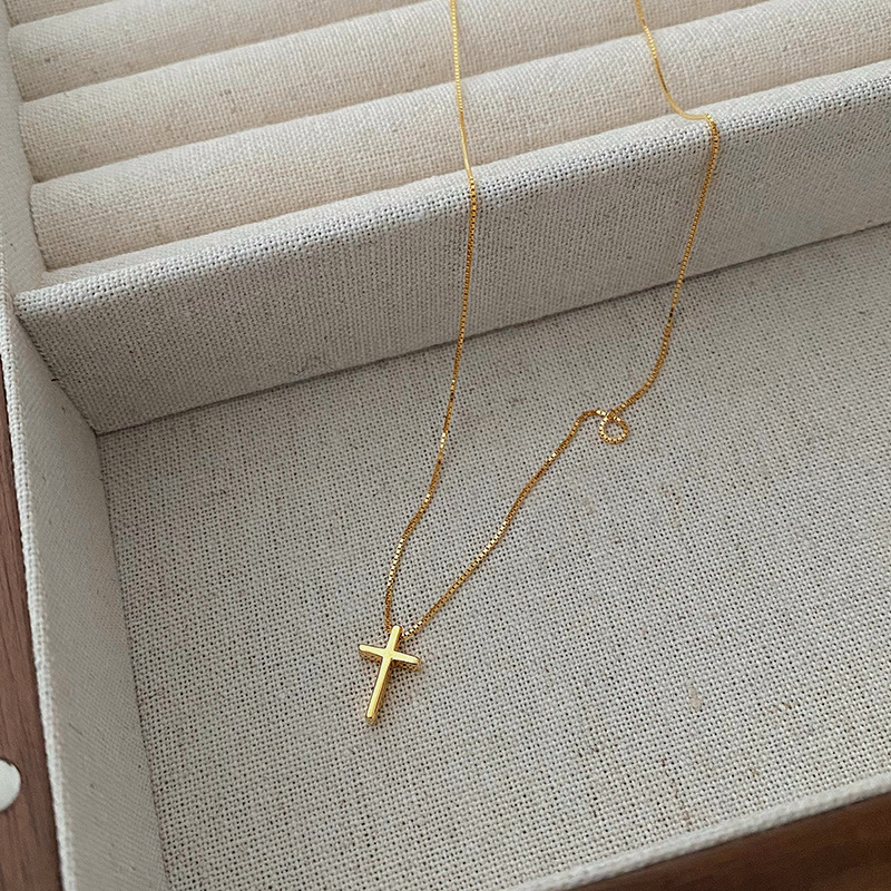 S925 Silver Cross Minimalist Collarbone Chain Box Chain Necklace for Women product image 4