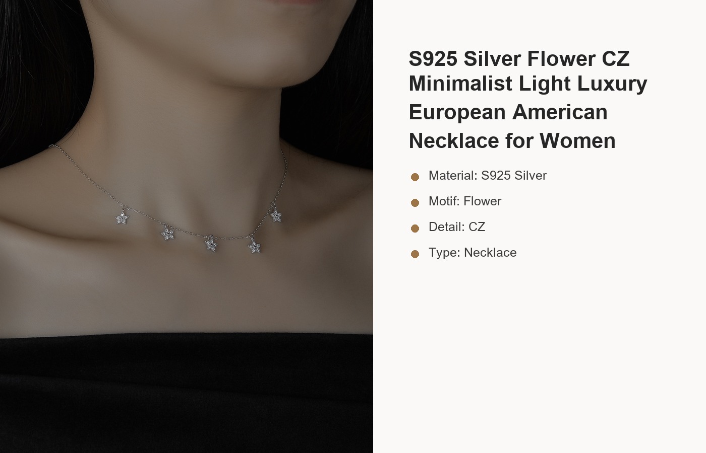 S925 Silver Flower CZ Minimalist Light Luxury European American Necklace for Women detail image