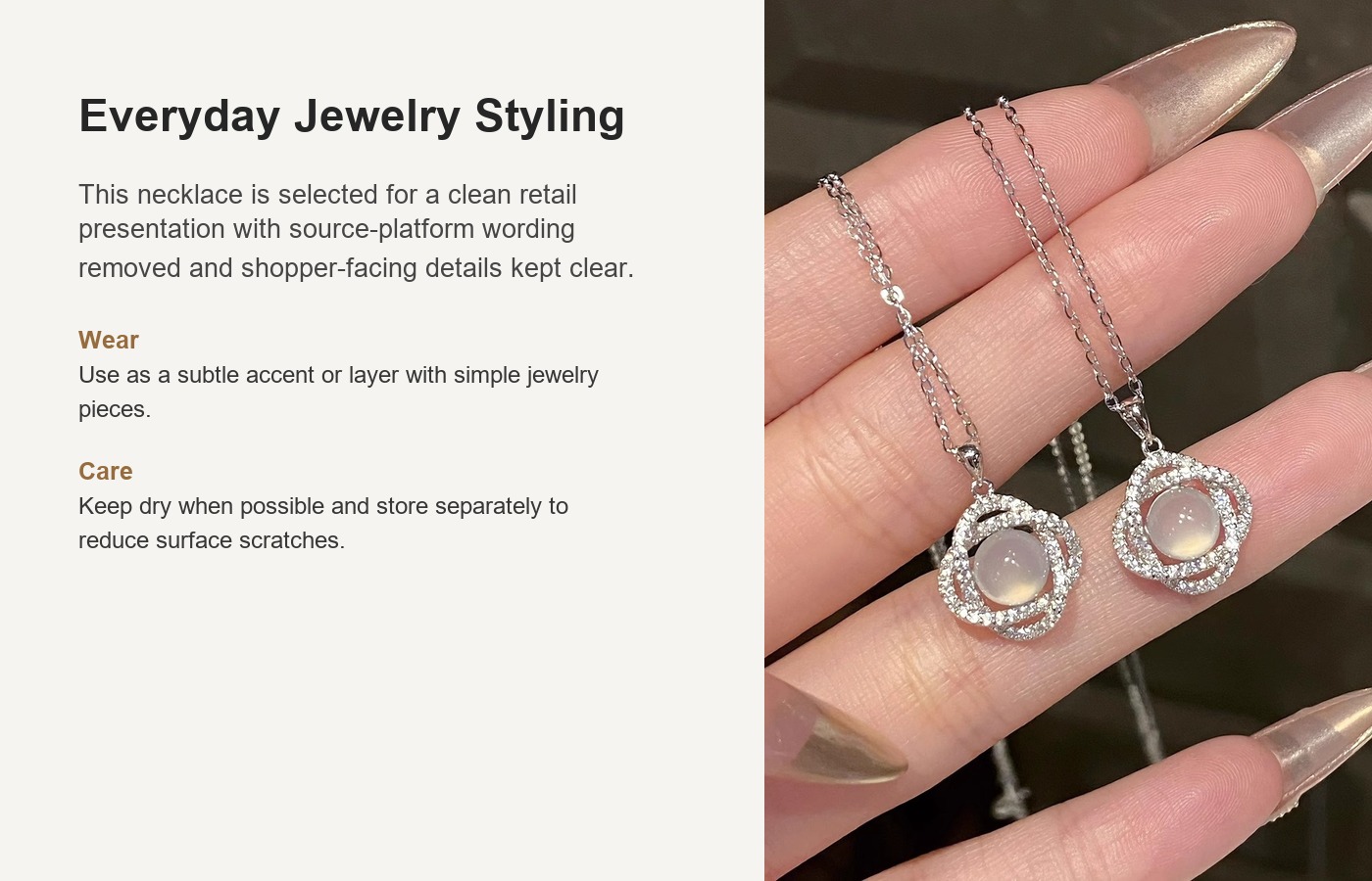 S925 Silver Flower CZ White Chalcedony Collarbone Chain Necklace for Women detail image