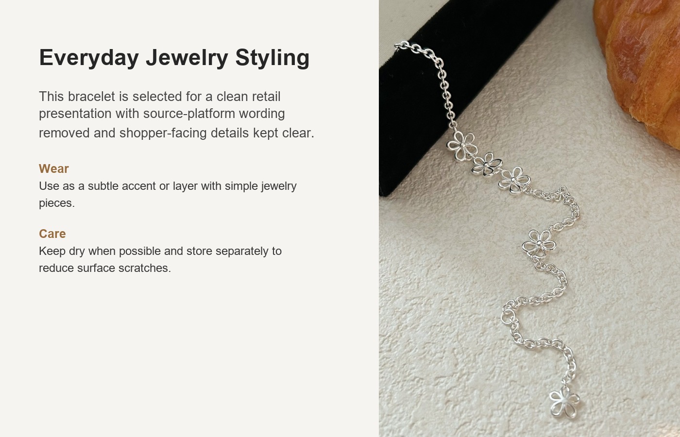 S925 Silver Flower Minimalist Korean Style Openwork Bracelet for Women detail image
