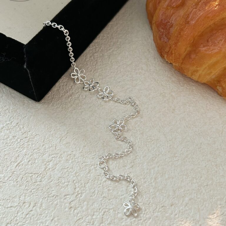 S925 Silver Flower Minimalist Korean Style Openwork Bracelet for Women main image 1
