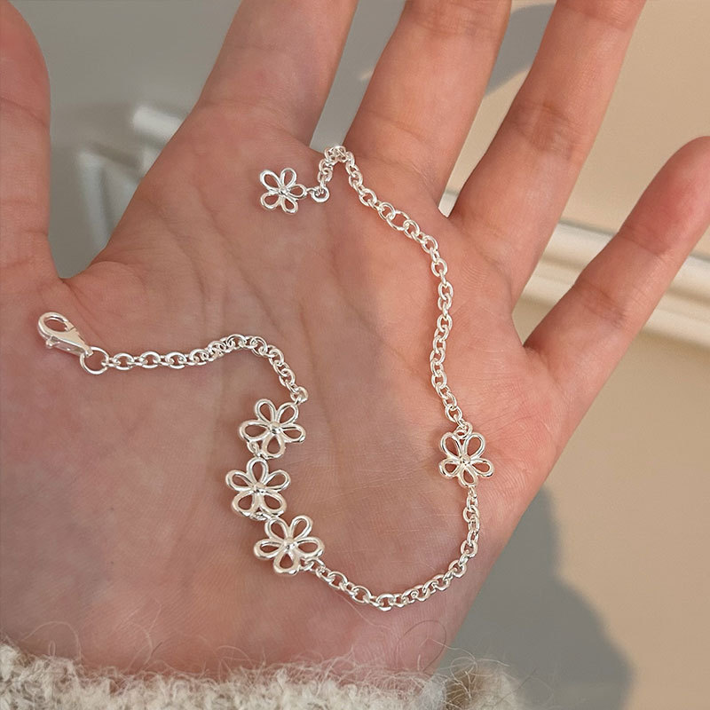 S925 Silver Flower Minimalist Korean Style Openwork Bracelet for Women main image 4