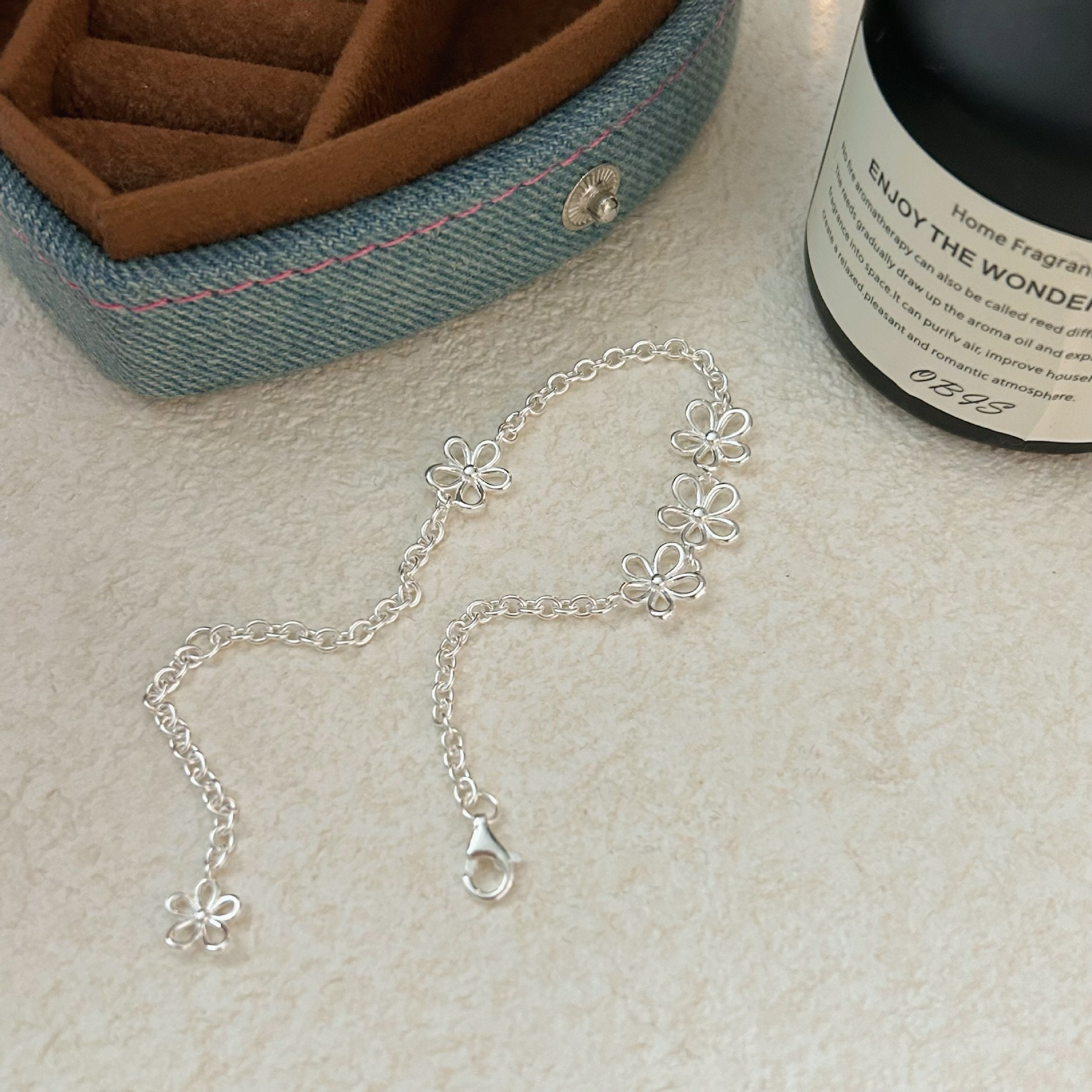 S925 Silver Flower Minimalist Korean Style Openwork Bracelet for Women main image 5