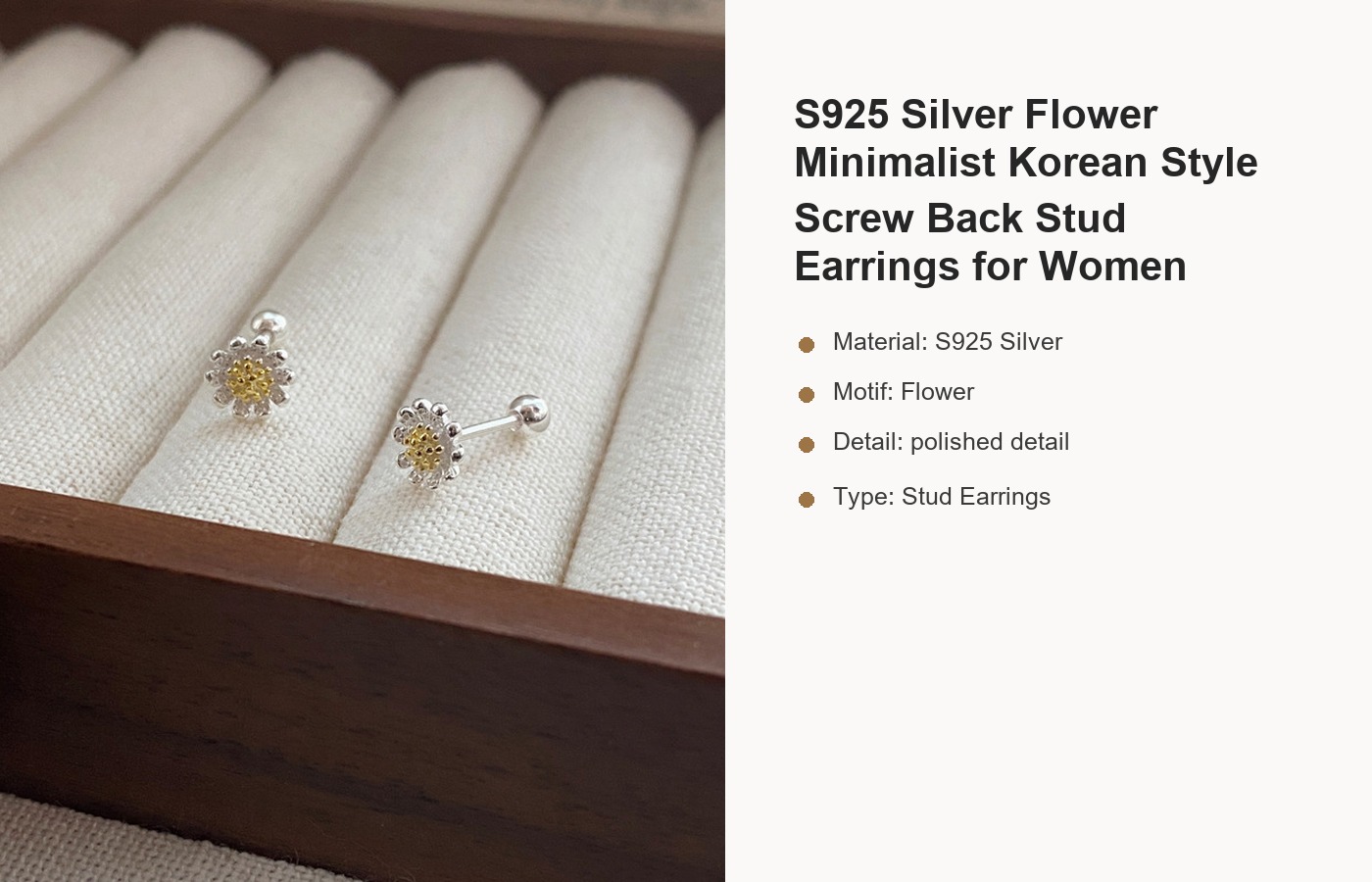 S925 Silver Flower Minimalist Korean Style Screw Back Stud Earrings for Women detail image