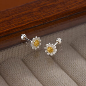 S925 Silver Flower Minimalist Korean Style Screw Back Stud Earrings for Women main image 1