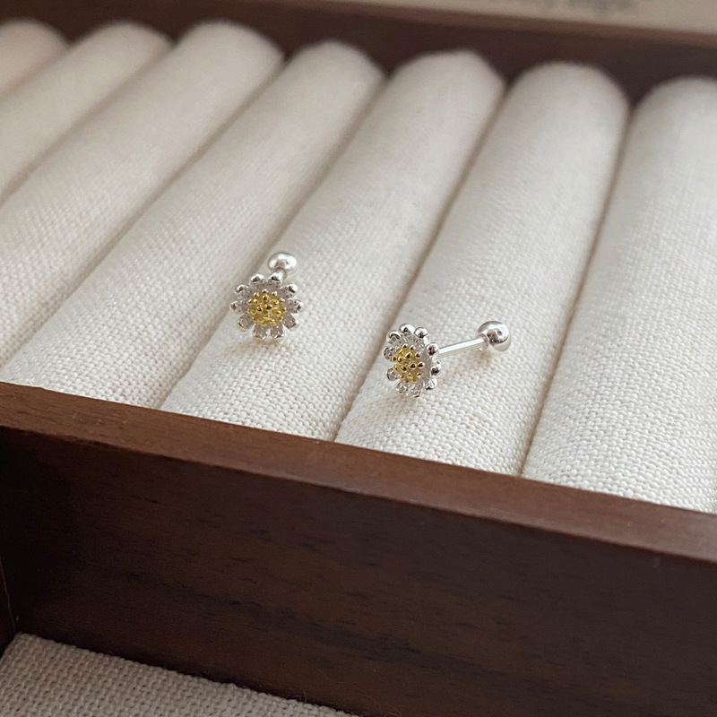 S925 Silver Flower Minimalist Korean Style Screw Back Stud Earrings for Women main image 2