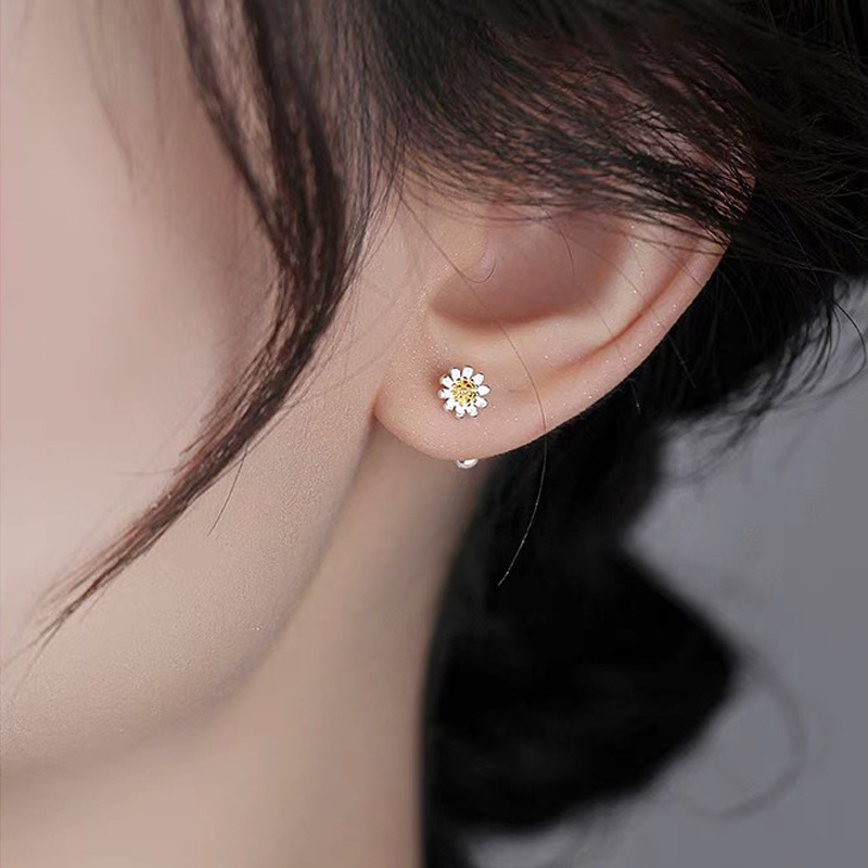 S925 Silver Flower Minimalist Korean Style Screw Back Stud Earrings for Women main image 4