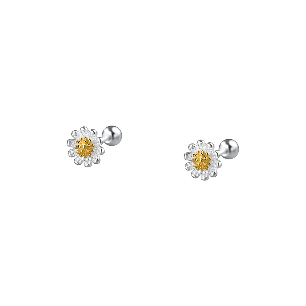 S925 Silver Flower Minimalist Korean Style Screw Back Stud Earrings for Women main image 5