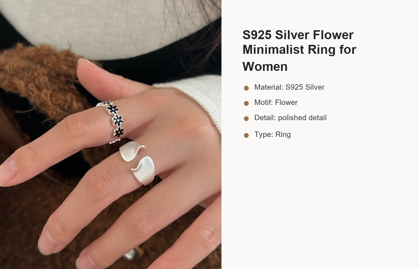 S925 Silver Flower Minimalist Ring for Women detail image