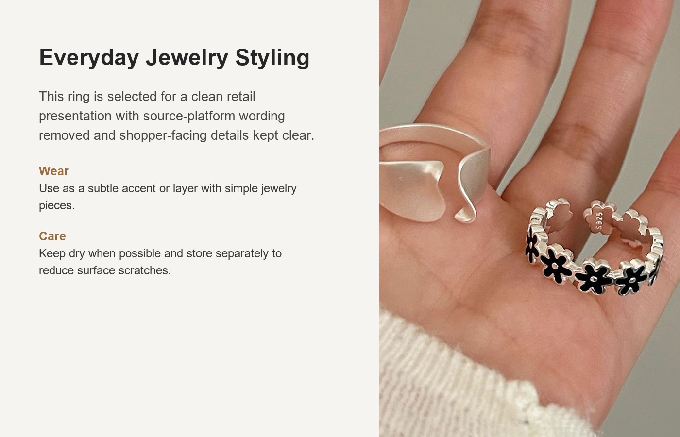 S925 Silver Flower Minimalist Ring for Women detail image