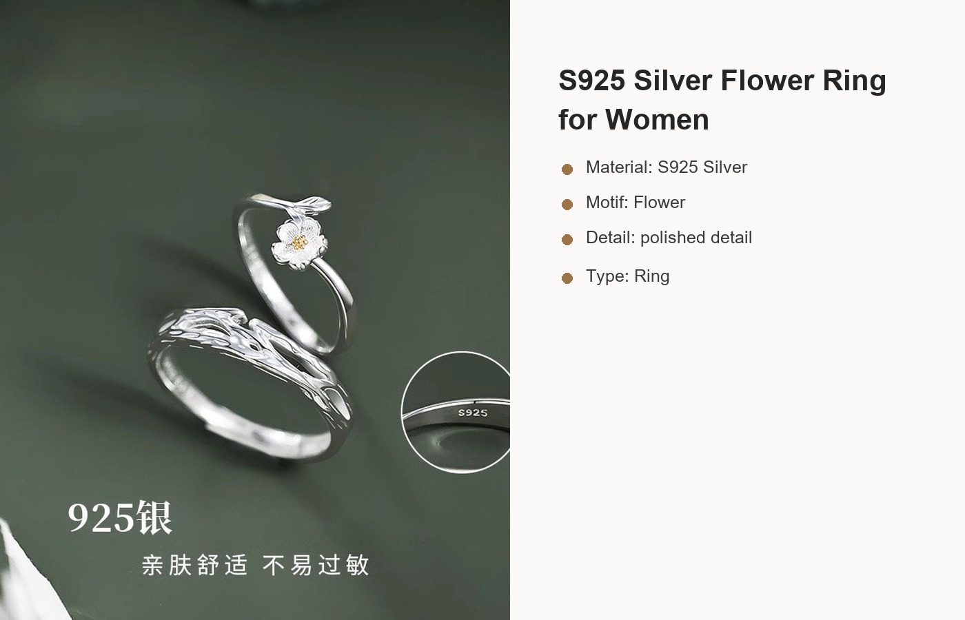 S925 Silver Flower Ring for Women detail image