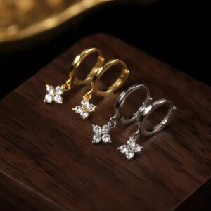 S925 Silver Four Leaf Clover CZ European American Hoop Earrings for Women main image 1
