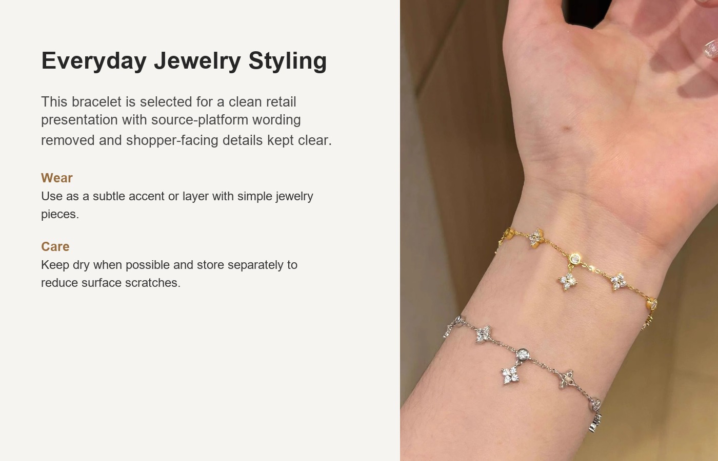 S925 Silver Four Leaf Clover CZ French Vintage Bracelet for Women detail image