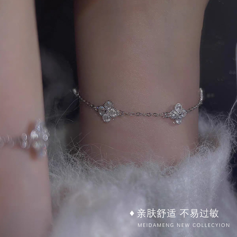 S925 Silver Four Leaf Clover CZ Full CZ Light Luxury Micro Pave Bracelet for Women main image 2
