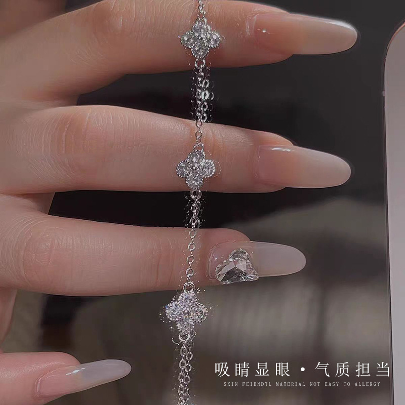 S925 Silver Four Leaf Clover CZ Full CZ Light Luxury Micro Pave Bracelet for Women main image 3