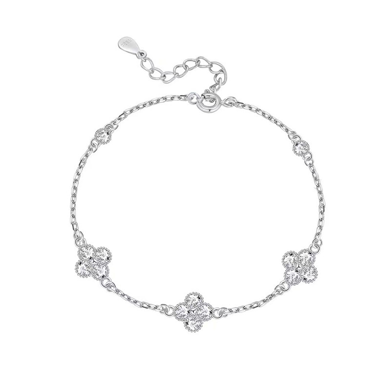 S925 Silver Four Leaf Clover CZ Full CZ Light Luxury Micro Pave Bracelet for Women main image 5