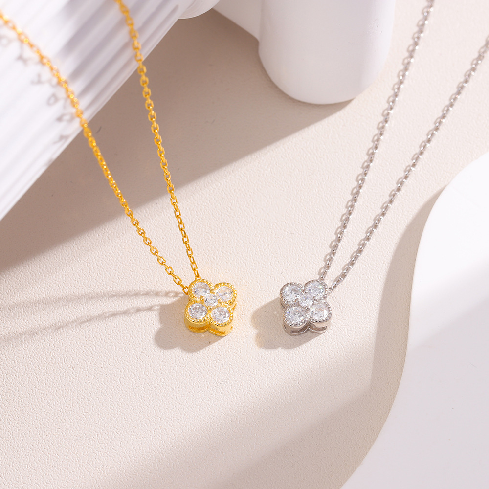 S925 Silver Four Leaf Clover CZ Light Luxury Collarbone Chain Necklace for Women main image 1
