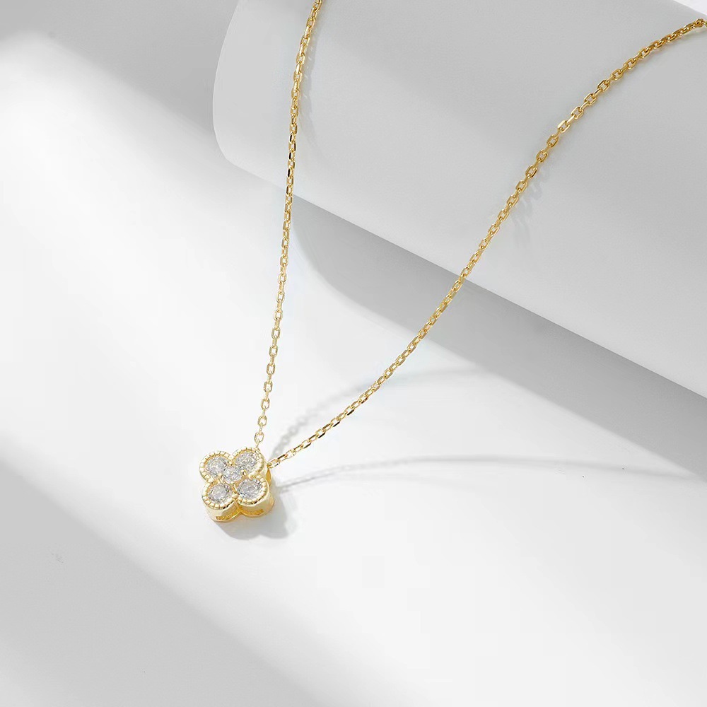 S925 Silver Four Leaf Clover CZ Light Luxury Collarbone Chain Necklace for Women main image 3