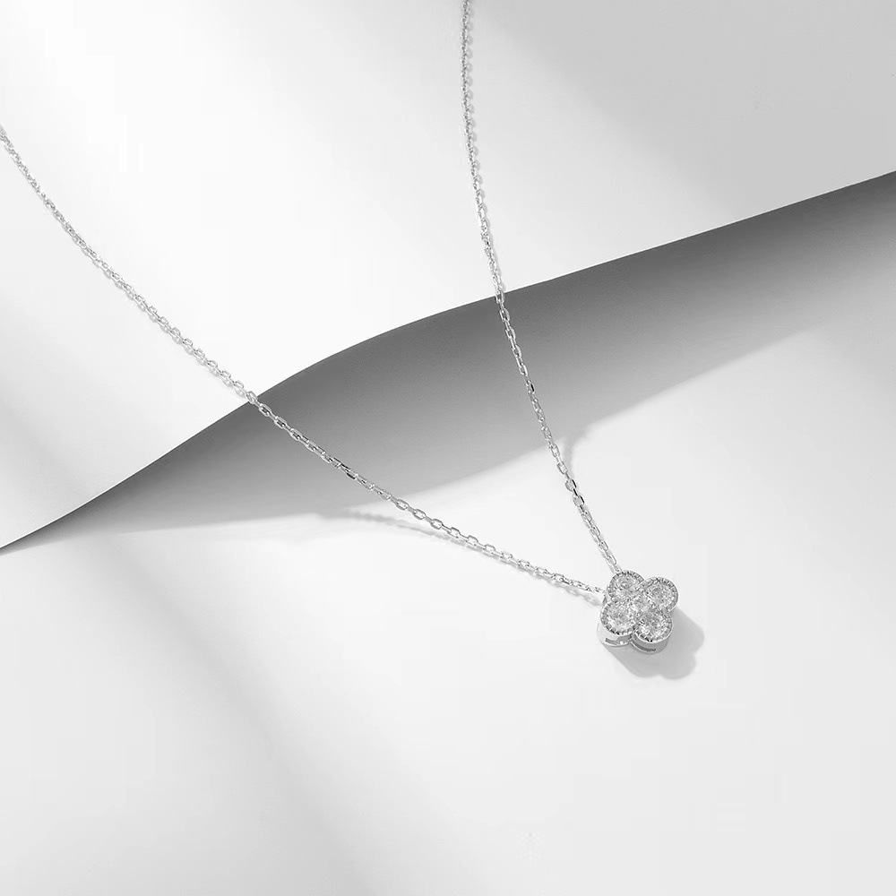 S925 Silver Four Leaf Clover CZ Light Luxury Collarbone Chain Necklace for Women main image 4