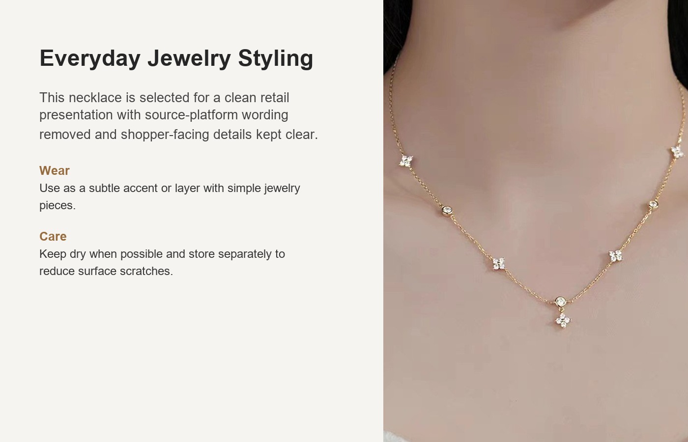 S925 Silver Four Leaf Clover CZ Minimalist Collarbone Chain Necklace for Women detail image