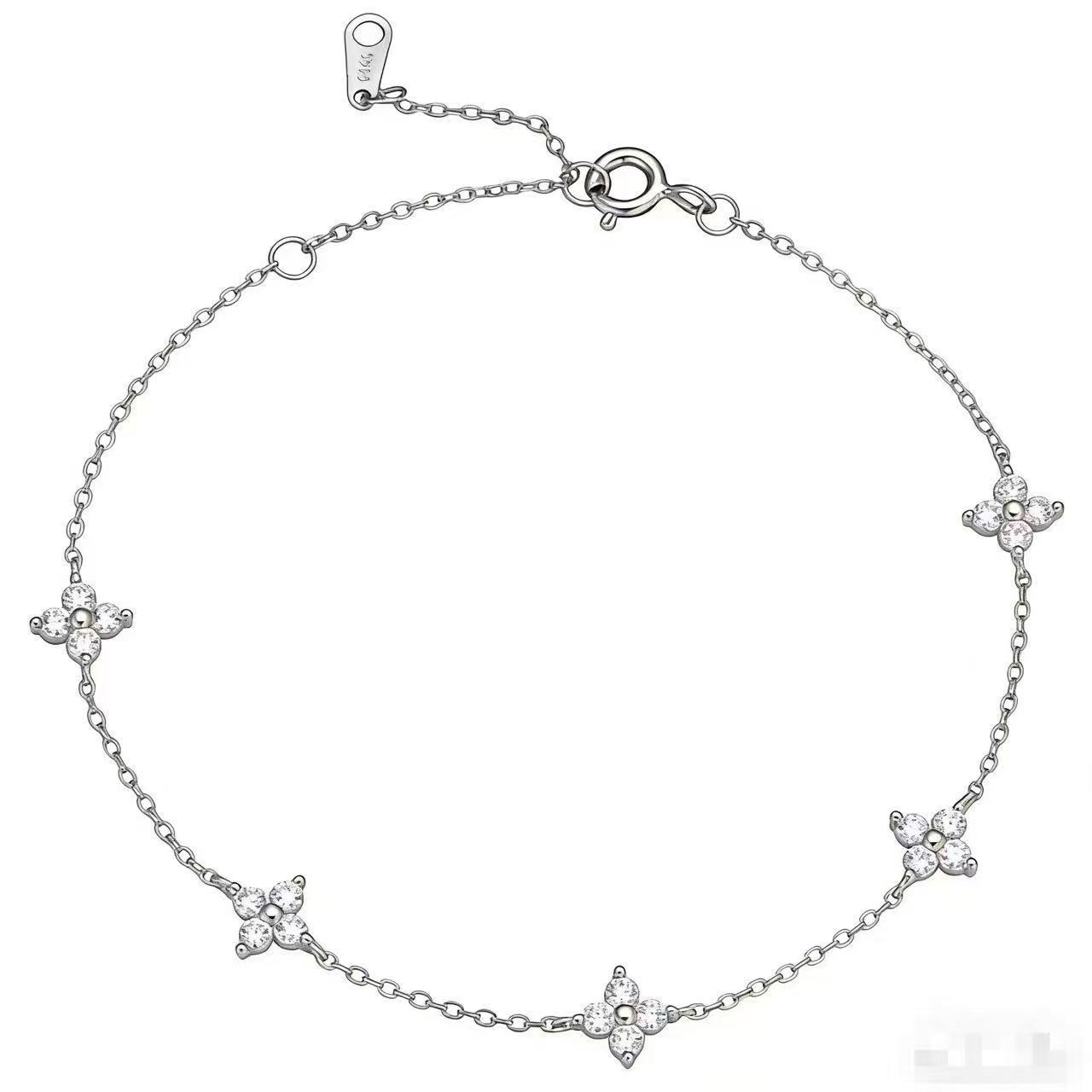 S925 Silver Four Leaf Clover CZ Minimalist Light Luxury Bracelet main image 5