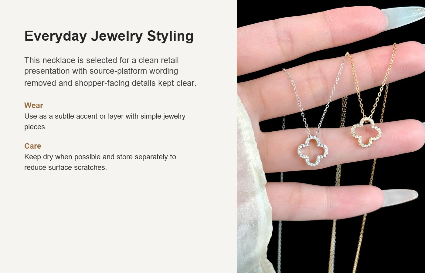 S925 Silver Four Leaf Clover CZ Openwork Collarbone Chain Necklace for Women detail image