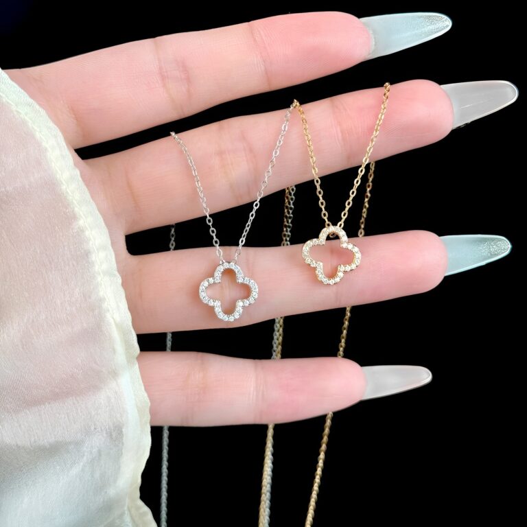 S925 Silver Four Leaf Clover CZ Openwork Collarbone Chain Necklace for Women main image 1