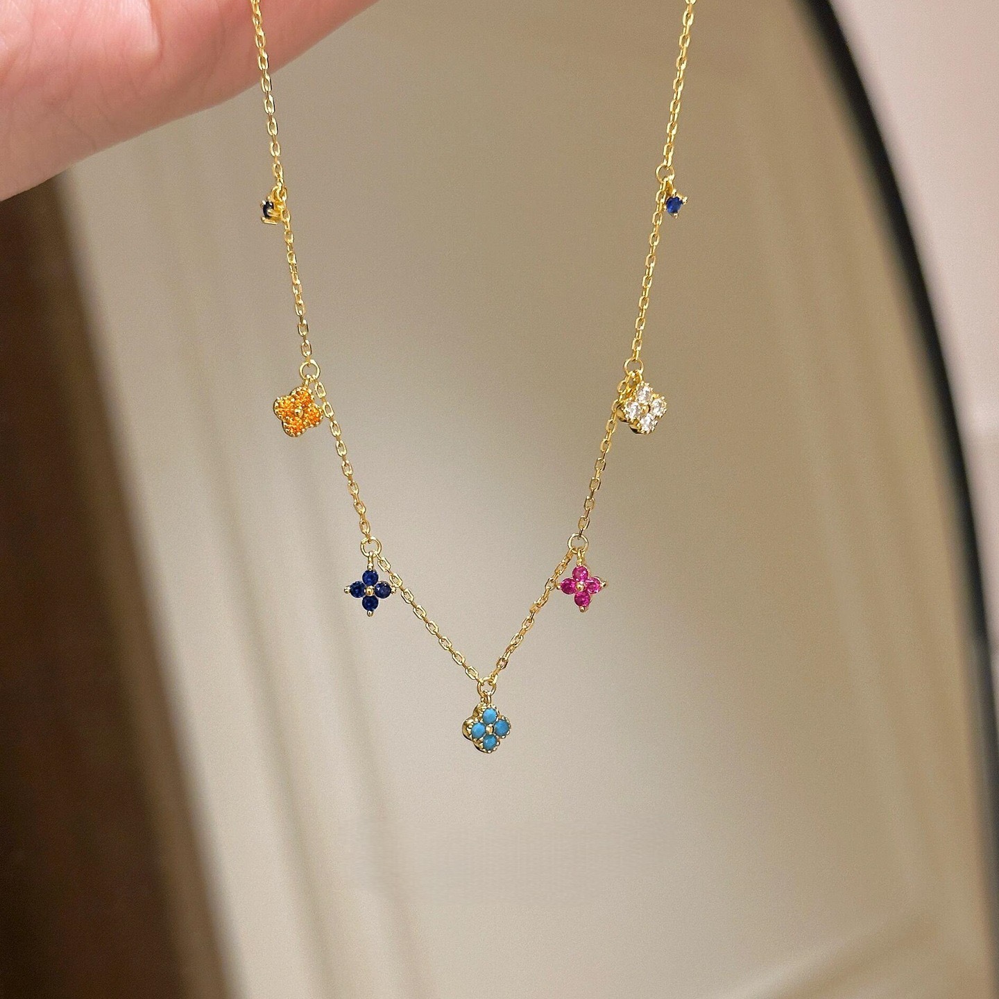 S925 Silver Four Leaf Clover French Vintage Collarbone Chain Necklace for Women main image 2