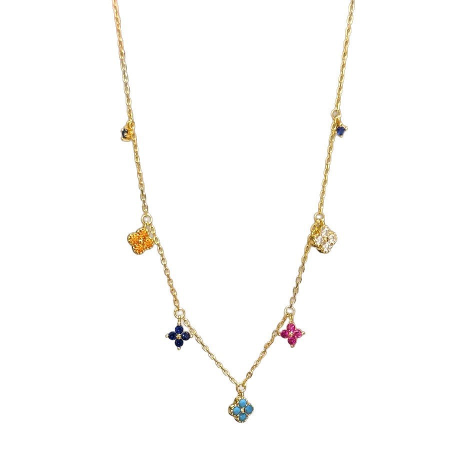 S925 Silver Four Leaf Clover French Vintage Collarbone Chain Necklace for Women main image 5