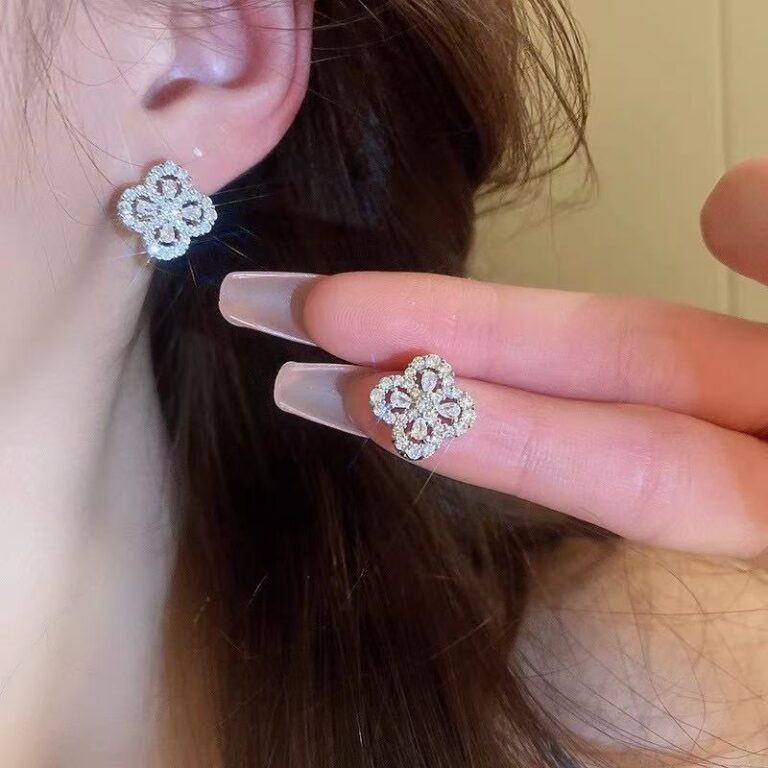 S925 Silver Four Leaf Clover Full CZ Light Luxury Stud Earrings for Women main image 1