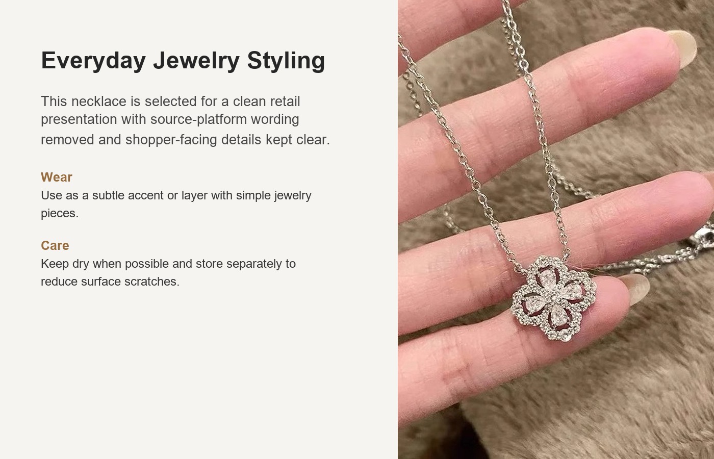 S925 Silver Four Leaf Clover Full CZ Minimalist Collarbone Chain Necklace for Women detail image