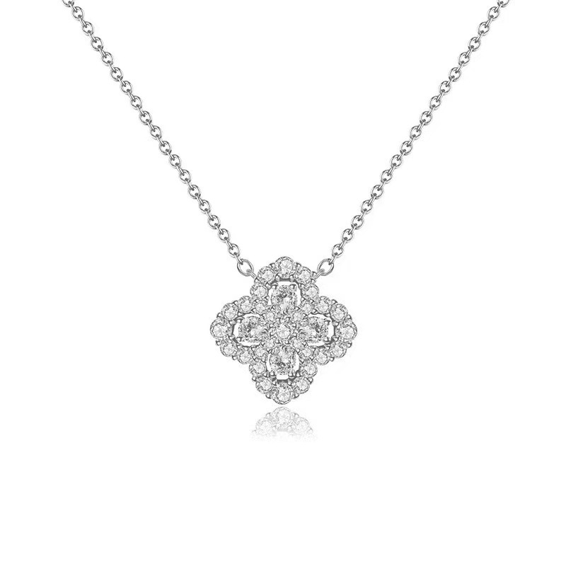 S925 Silver Four Leaf Clover Full CZ Minimalist Collarbone Chain Necklace for Women main image 5
