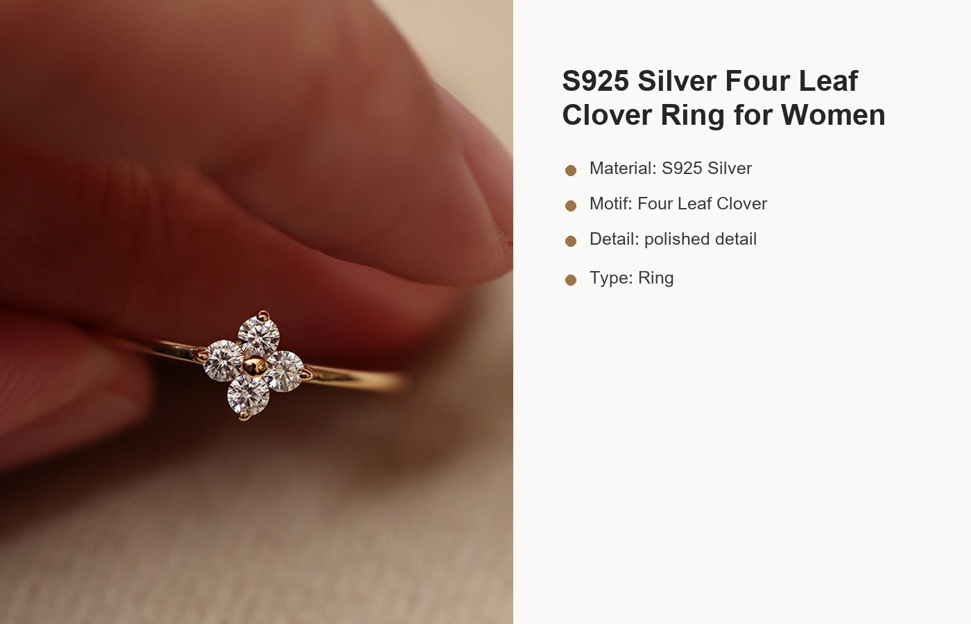 S925 Silver Four Leaf Clover Ring for Women detail image
