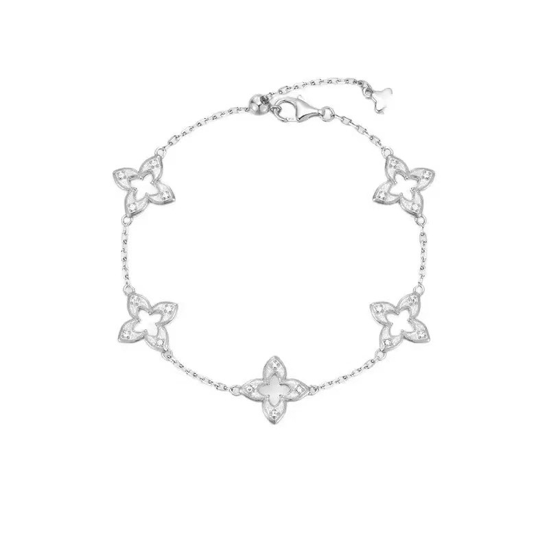 S925 Silver Four Leaf Clover Vintage Minimalist French Vintage Brushed Bracelet for Women main image 5