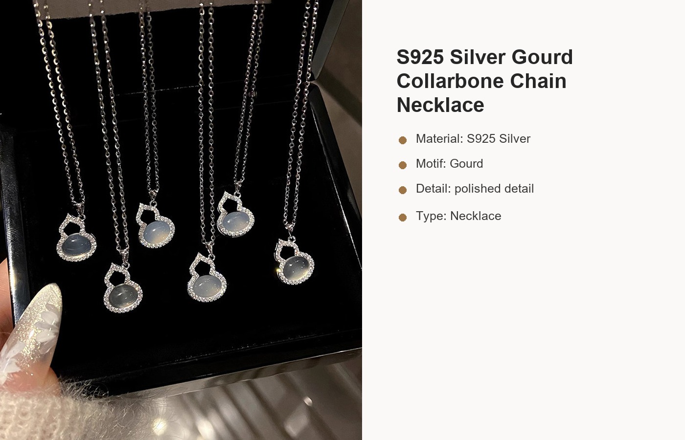 S925 Silver Gourd Collarbone Chain Necklace detail image