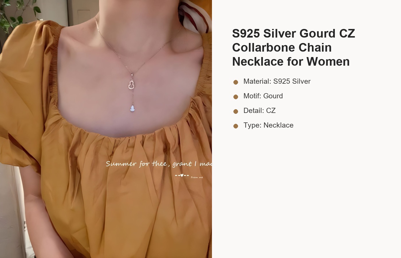 S925 Silver Gourd CZ Collarbone Chain Necklace for Women detail image