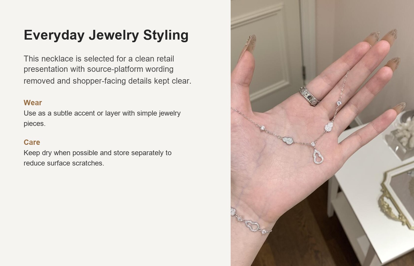 S925 Silver Gourd Full CZ Minimalist Collarbone Chain Necklace for Women detail image