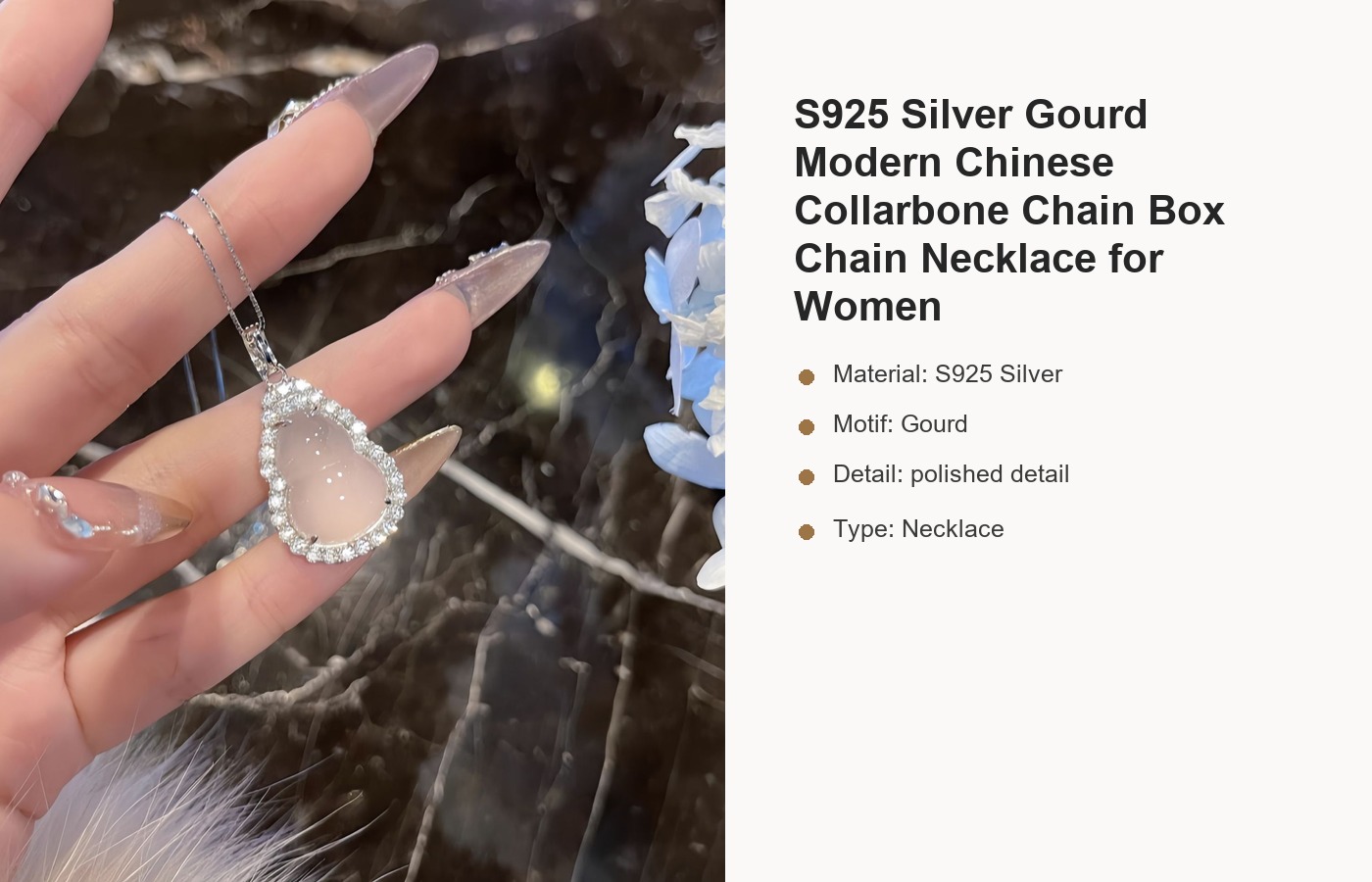 S925 Silver Gourd Modern Chinese Collarbone Chain Box Chain Necklace for Women detail image