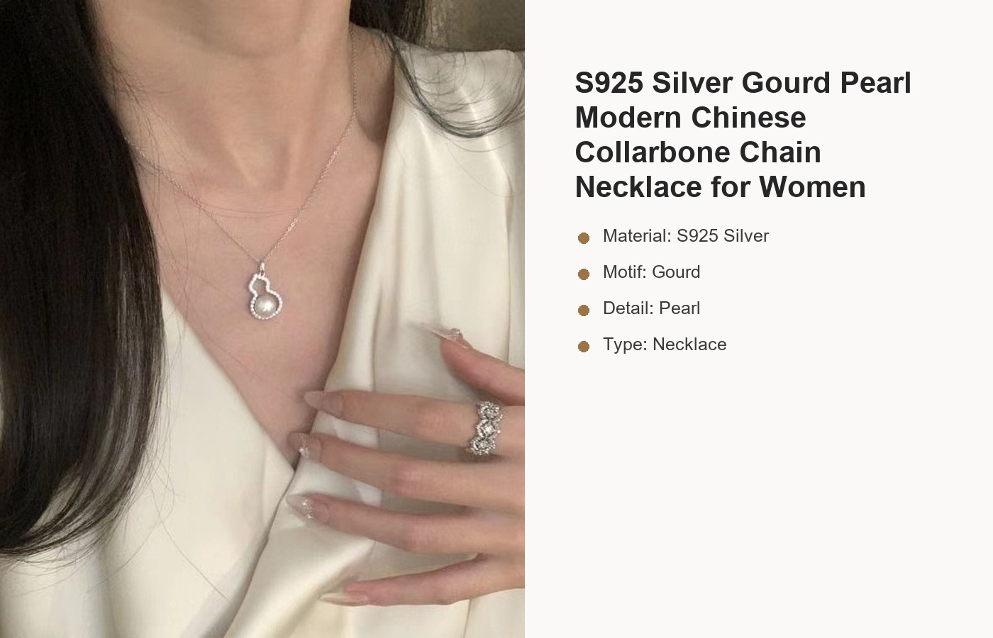 S925 Silver Gourd Pearl Modern Chinese Collarbone Chain Necklace for Women detail image
