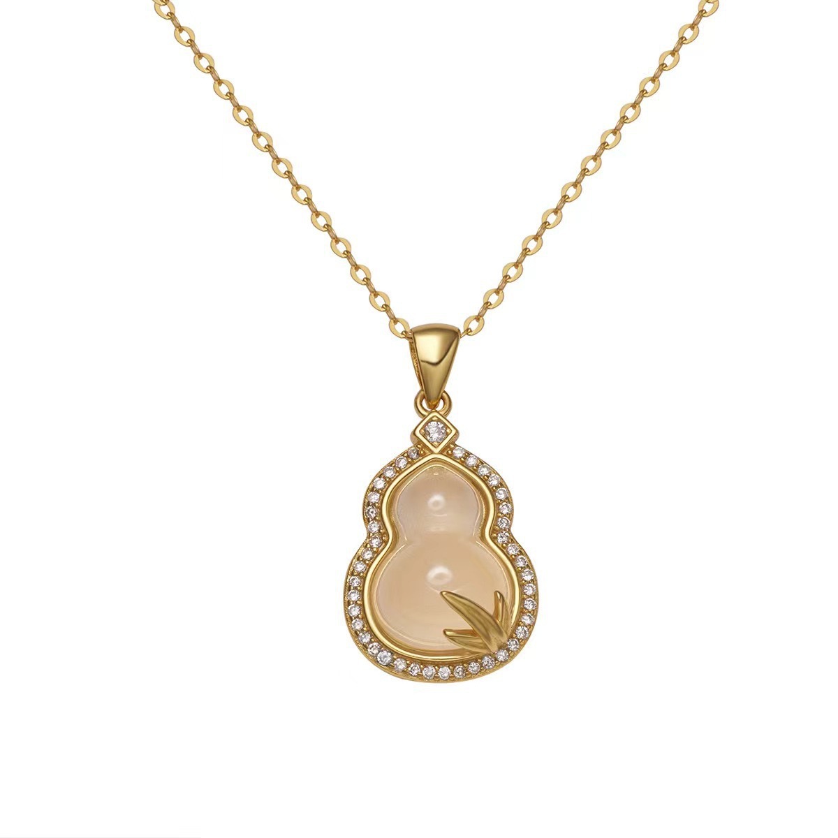 S925 Silver Gourd White Chalcedony Modern Chinese Necklace for Women main image 5