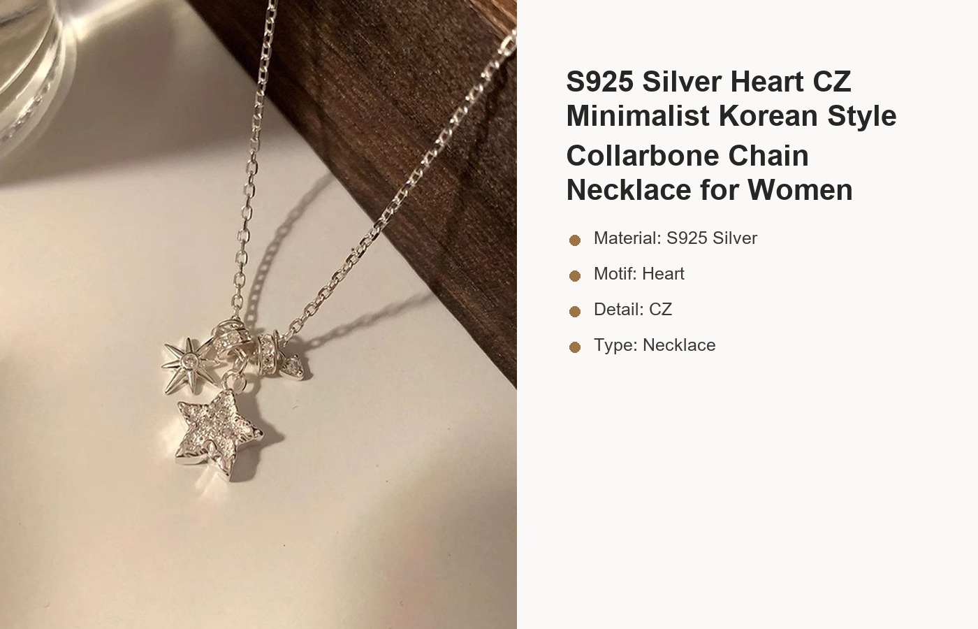 S925 Silver Heart CZ Minimalist Korean Style Collarbone Chain Necklace for Women detail image