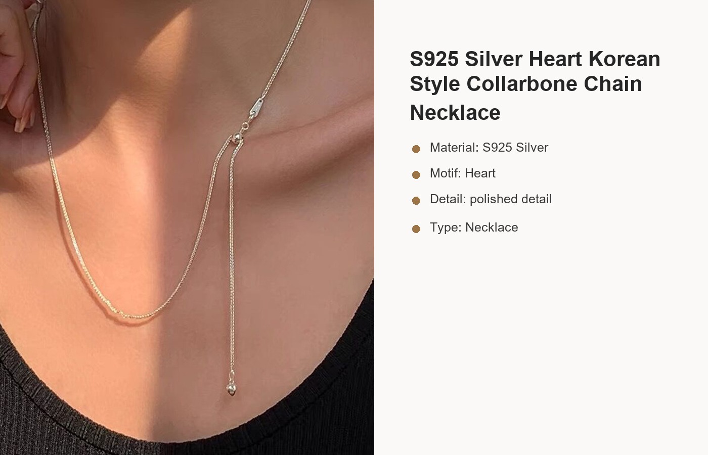S925 Silver Heart Korean Style Collarbone Chain Necklace detail image