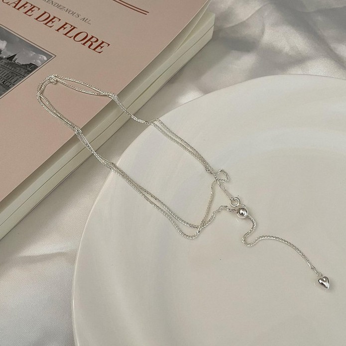 S925 Silver Heart Korean Style Collarbone Chain Necklace main image 1
