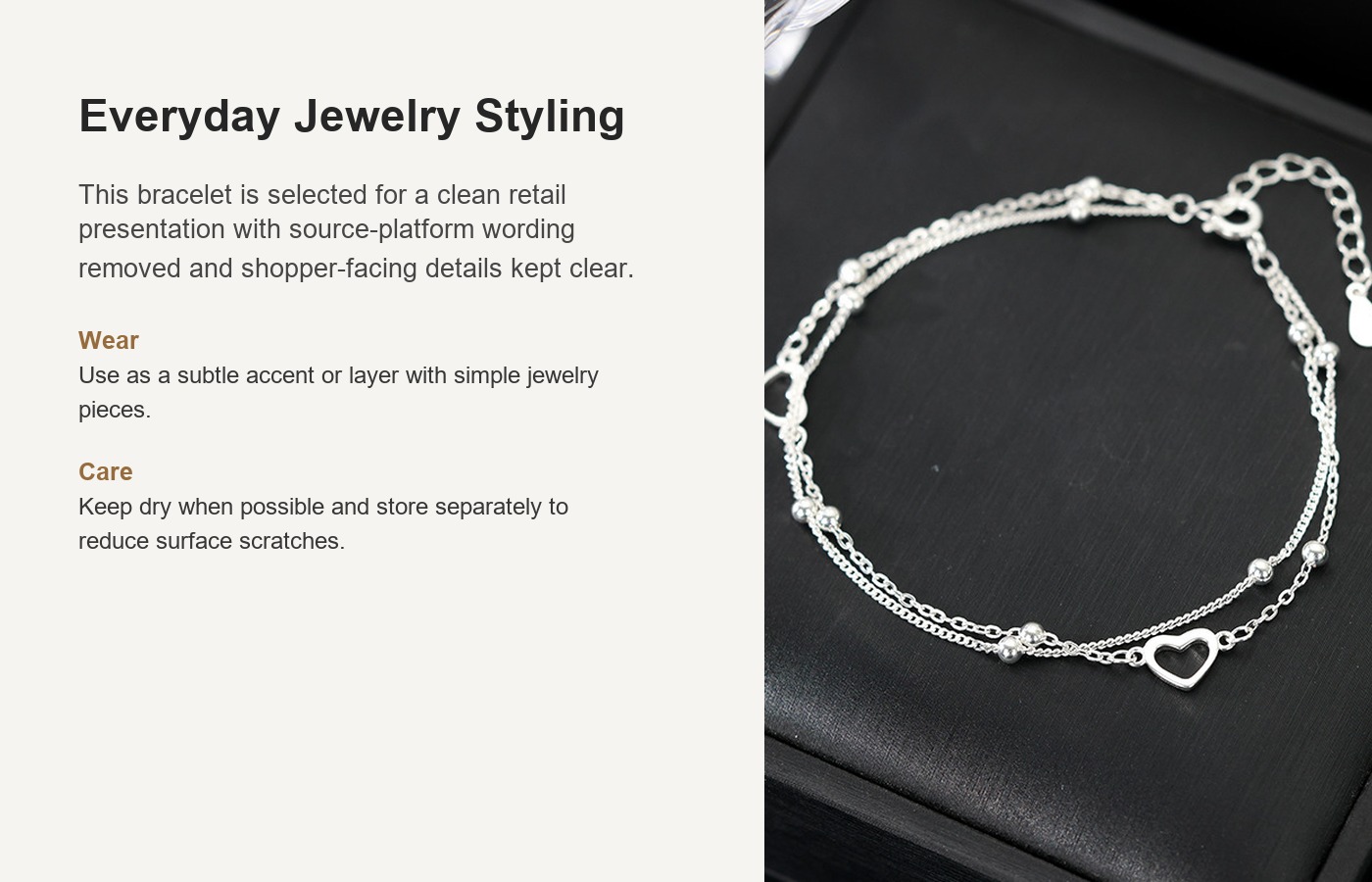S925 Silver Heart Minimalist Bracelet for Women detail image