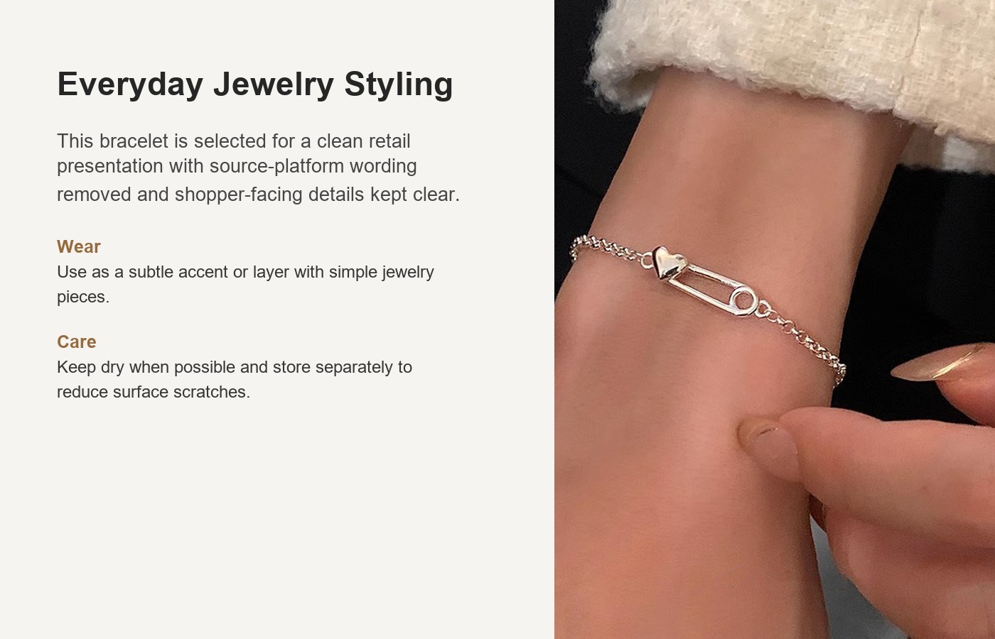 S925 Silver Heart Minimalist Bracelet for Women detail image